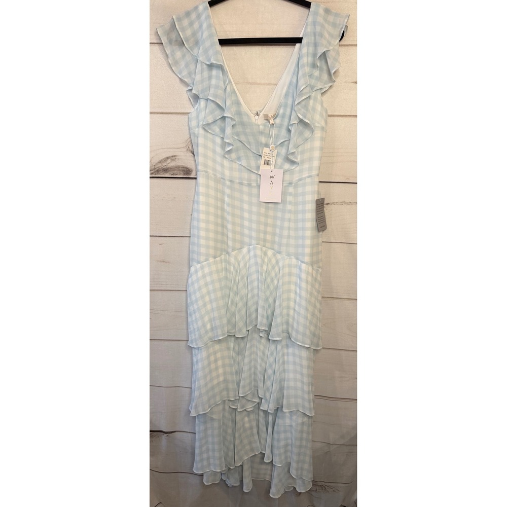 WAYF Blue Gingham Tiered Ruffle‎ Maxi Dress 90850WCH Medium NEW